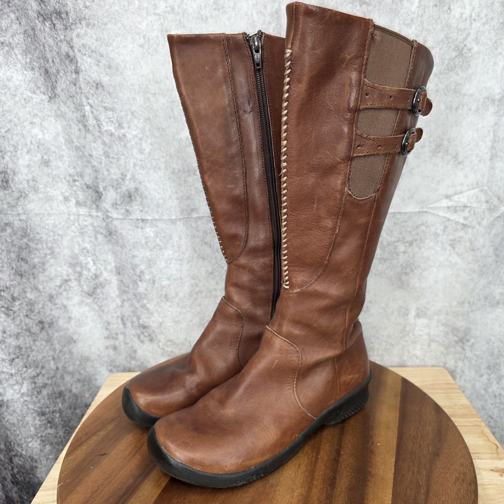 Keen Riding Boots Womens 6.5 Bern Baby Bern Brown Leather Knee High Wedge - Picture 6 of 14